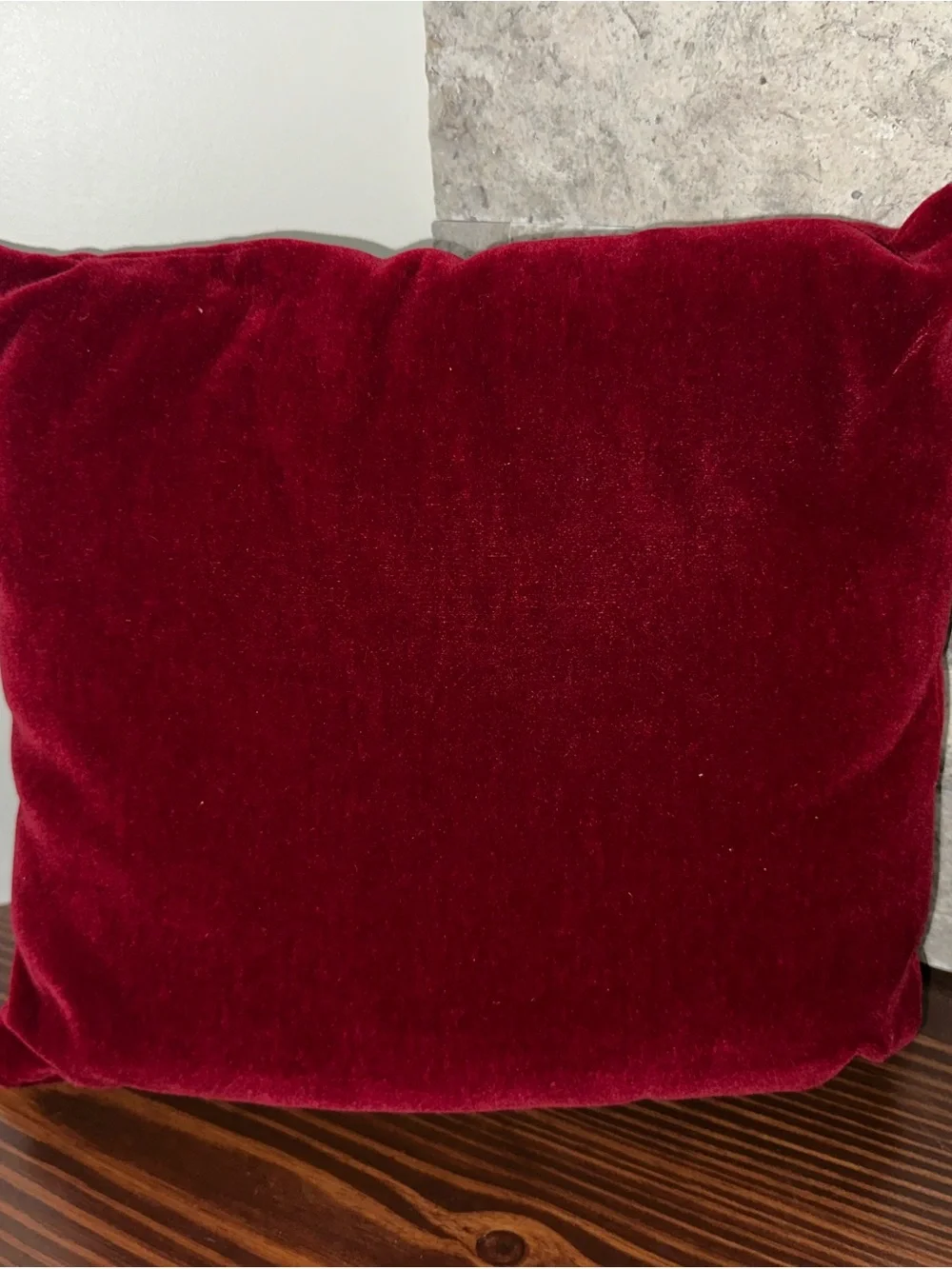 Handmade Red Velvet Throw Pillow 14x14 Cottage Christmas Accent